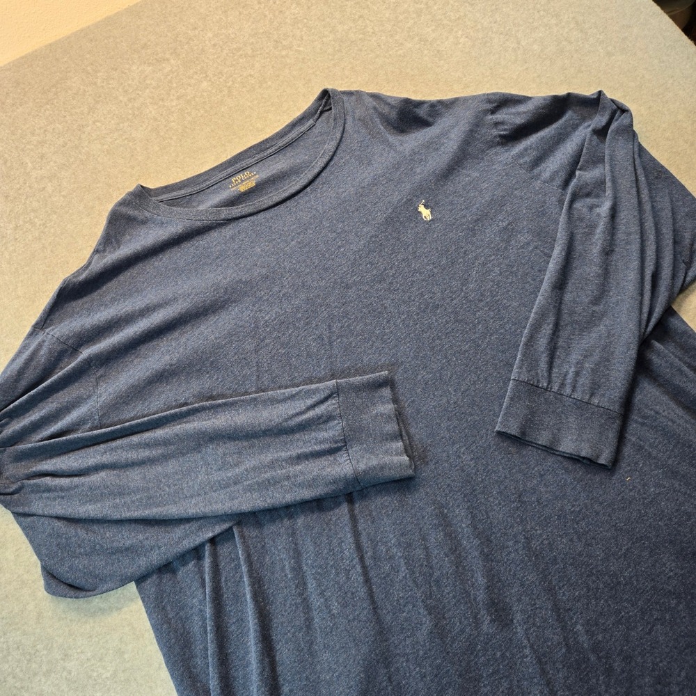 Polo Ralph Lauren Mens 4XLT Blue Heather Long Sleeve Pony Logo T-Shirt Big Tall